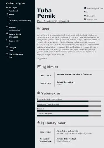 Fen Bilgisi Öğretmeni CV Örnekleri cv indir
